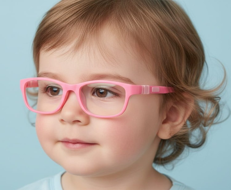 Elastyczne dziecięce oprawki okularowe zerówki prostokątne + gumka Sunoptic K6B różowe