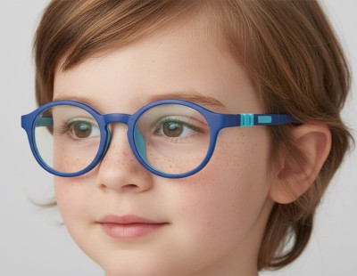 Elastyczne dziecięce oprawki okularowe zerówki okrągłe + gumka Sunoptic K8A niebieskie