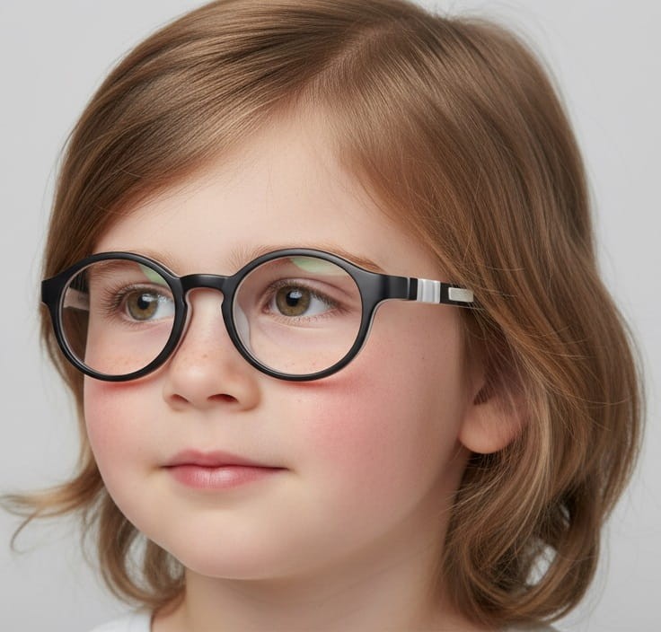 Elastyczne dziecięce oprawki okularowe zerówki okrągłe + gumka Sunoptic K8C czarne