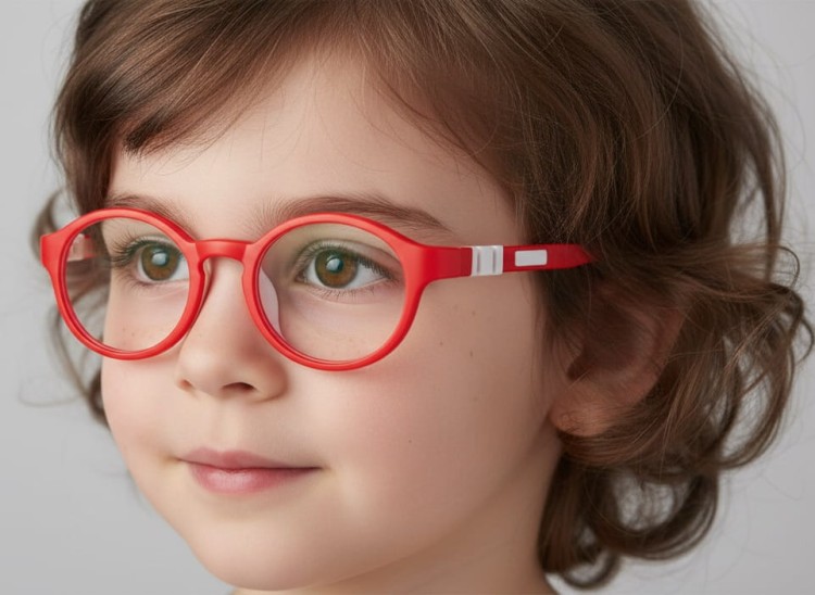 Elastyczne dziecięce oprawki okularowe zerówki okrągłe + gumka Sunoptic K8D czerwone