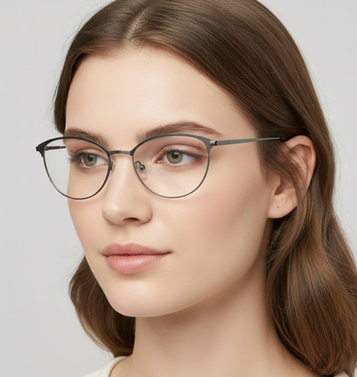 Okulary damskie zerówki kocie oprawki korekcyjne medium M295D granatowy/srebrny