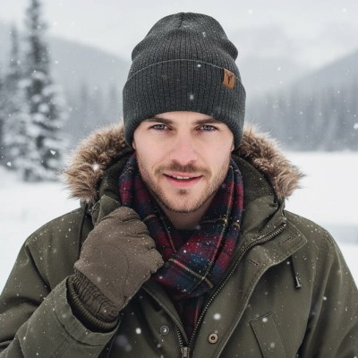 Ciepła Męska czapka zimowa Grafitowa L/XL ST-538