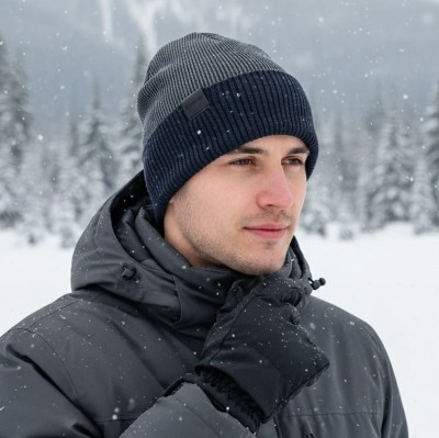 Męska Czapka Zimowa ocieplana polarem - L/XL 2MORO ST-561B kolor granatowy