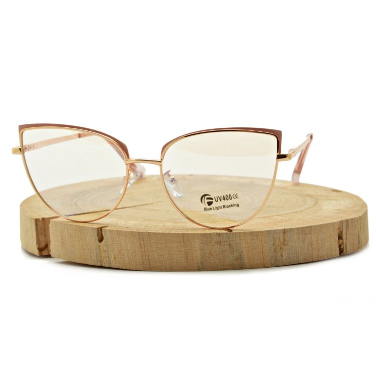 Okulary kocie do komputera damskie z filtrem BLUE Light zerówki 2586-2 złoty/róż