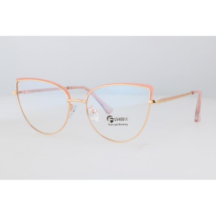 Okulary kocie do komputera damskie z filtrem BLUE Light zerówki 2586-2 złoty/róż