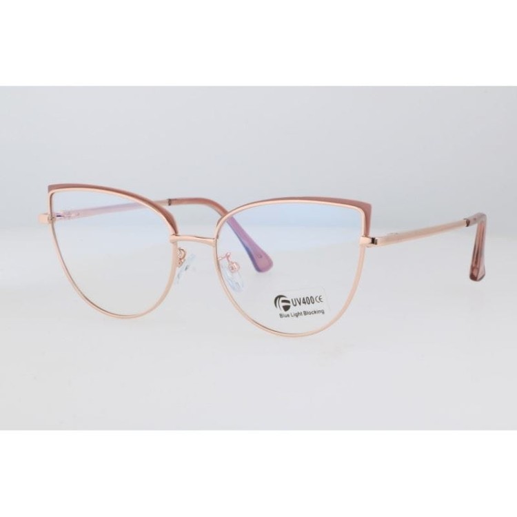 Okulary kocie do komputera damskie z filtrem BLUE Light zerówki 2586-5 złoty/brudny róż