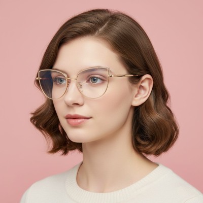 Złote Okulary kocie do komputera damskie z filtrem BLUE Light zerówki 2586-6