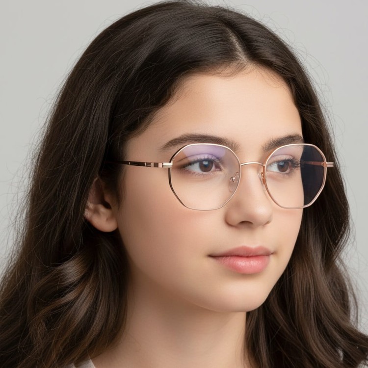 Okulary zerówki sześcioboczne oprawki korekcyjne medium M297C złoto-czerwone