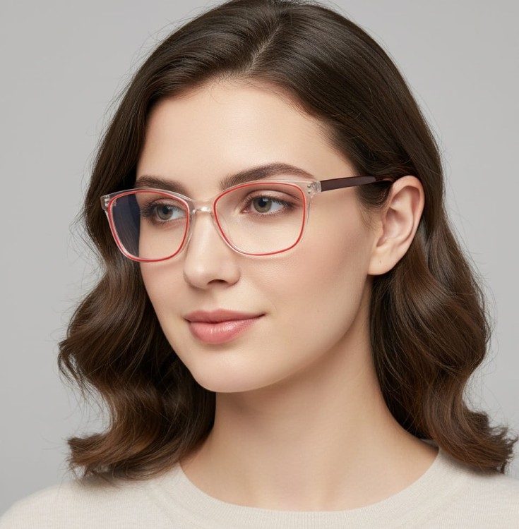 Damskie kocie oprawki korekcyjne okulary zerówki TR-99B bezbarwny/brązowy