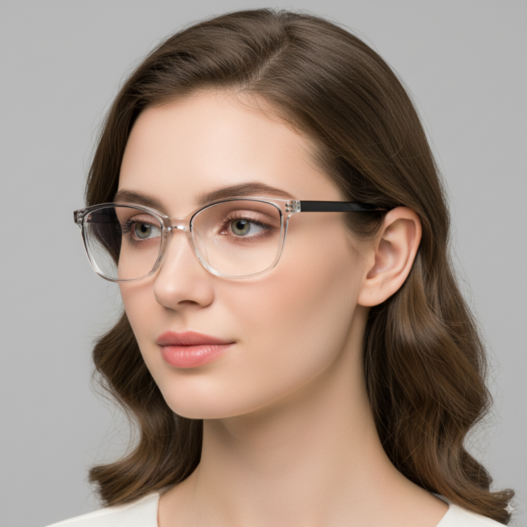 Damskie kocie oprawki korekcyjne okulary zerówki TR-99B bezbarwny/brązowy