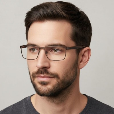 Męskie oprawki korekcyjne zerówki okulary prostokątne metalowe 880C brązowe