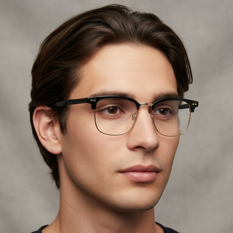 Oprawki korekcyjne zerówki okulary półramki 886A czarno-srebrne