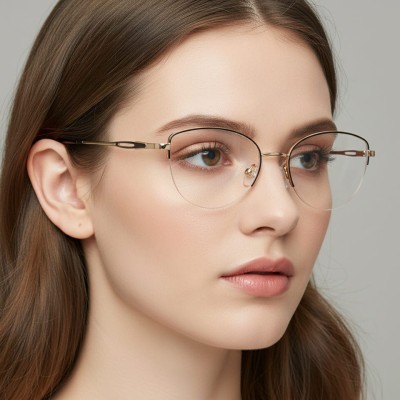 Damskie okulary żyłkowe zerówki oprawki korekcyjne kocie oczy Flex 898 czarno-złote