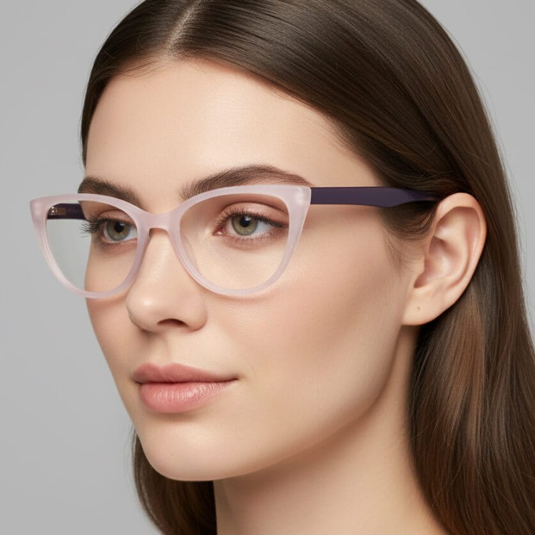 Okulary oprawki optyczne zerówki korekcyjne kocie oczy Sunoptic CP113C beżowo-brązowe