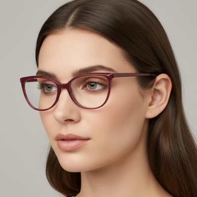 Damskie okulary optyczne zerówki kocie oczy Sunoptic CP116D bordowe