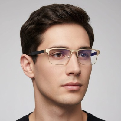 Metalowe męskie okulary zerówki z filtrem Blue Light do komputera 25139B złote + akcesoria