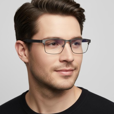 Metalowe męskie okulary zerówki z filtrem Blue Light do komputera 25139C grafitowe + akcesoria