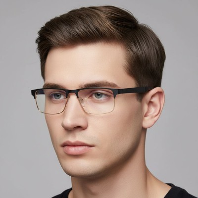 Metalowe męskie okulary zerówki z filtrem Blue Light do komputera 25139A czarne/złote + akcesoria