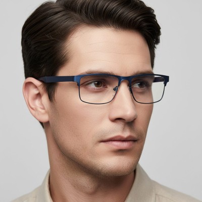 Metalowe męskie okulary zerówki z filtrem Blue Light do komputera 25139D granatowe + akcesoria