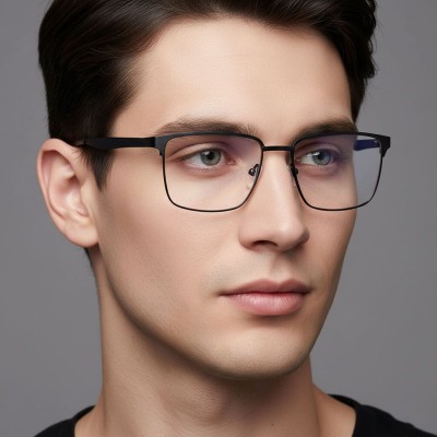 Metalowe męskie okulary zerówki z filtrem Blue Light do komputera 25141 czarne + akcesoria