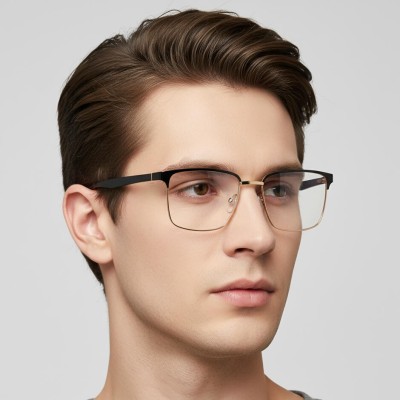 Metalowe męskie okulary zerówki z filtrem Blue Light do komputera 25141A czarne/złote + akcesoria