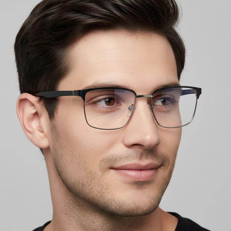 Metalowe męskie okulary zerówki z filtrem Blue Light do komputera 25141B czarne/srebrne + akcesoria