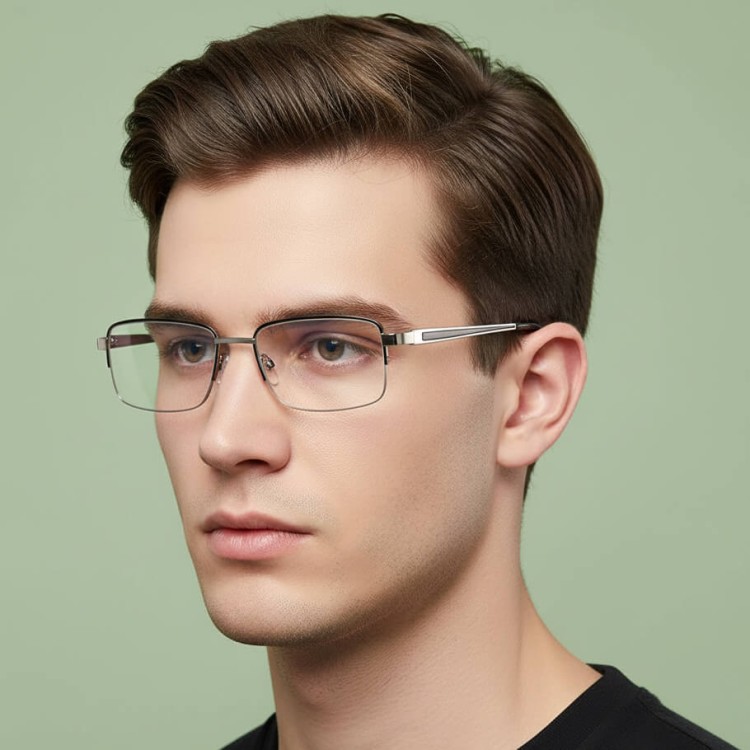 Metalowe półramkowe okulary zerówki z filtrem Blue Light do komputera 25147A grafit/granat