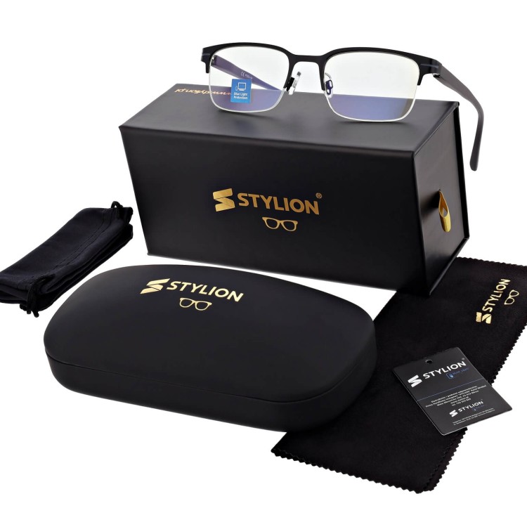 Męskie okulary +1.00 do czytania i komputera Blue Light+Antyrefleks STL281A czarny/grafitowy