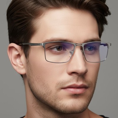 Srebrne męskie okulary do komputera BLUE LIGHT zerówki 2553B