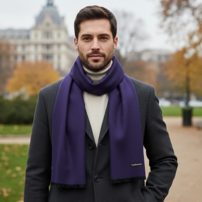 Ciepły Cashmere szalik męski SZA-40 gładki granatowy