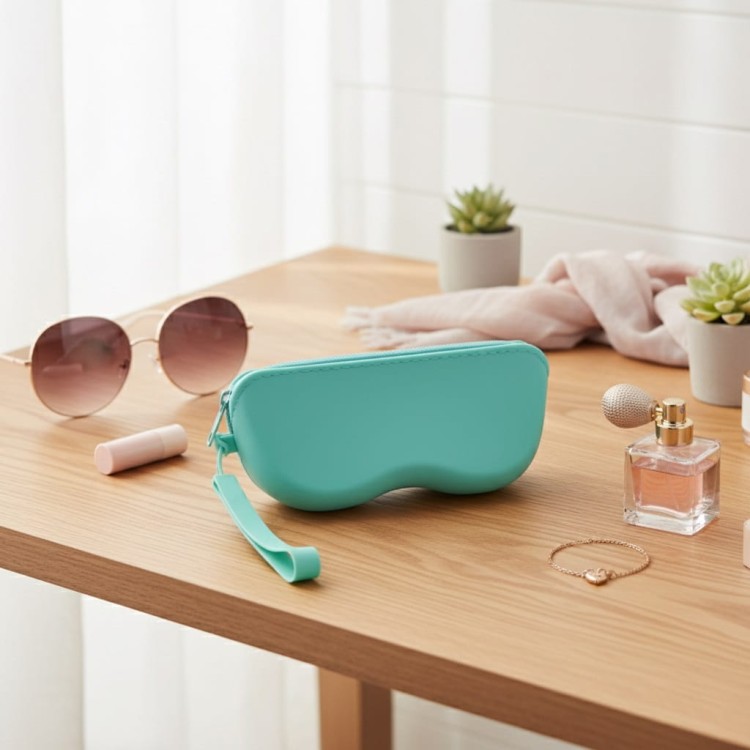 Sylikonowe etui na okulary z poręcznym uchwytem ET-139A miętowe