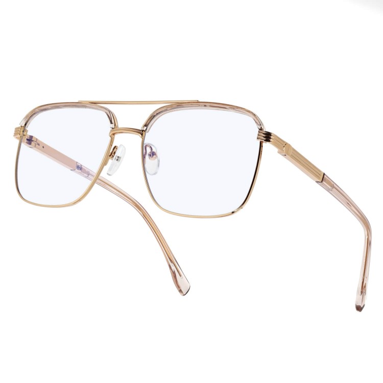 Okulary pilotki zerówki z filtrem Blue Light 25177C beż/złoty