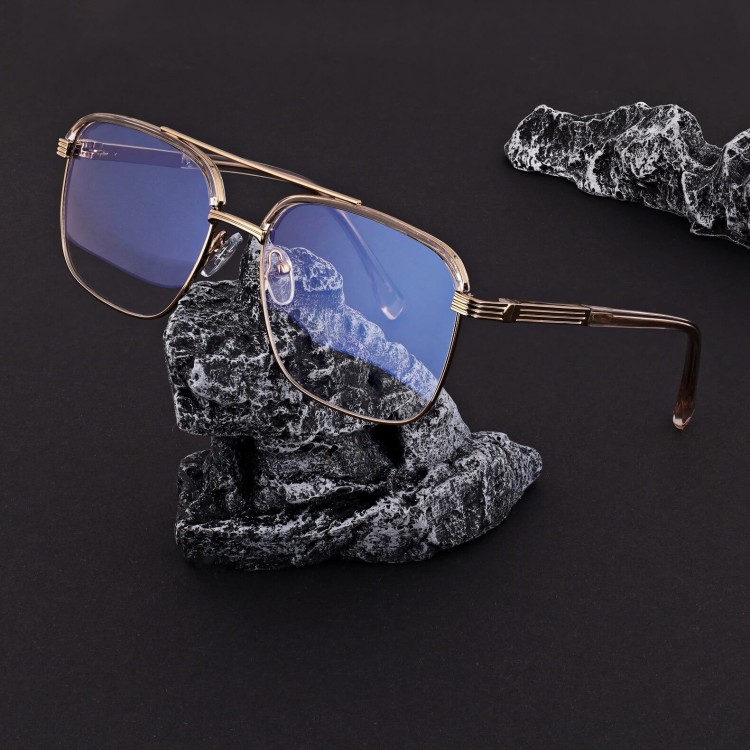 Okulary pilotki zerówki z filtrem Blue Light 25177C beż/złoty