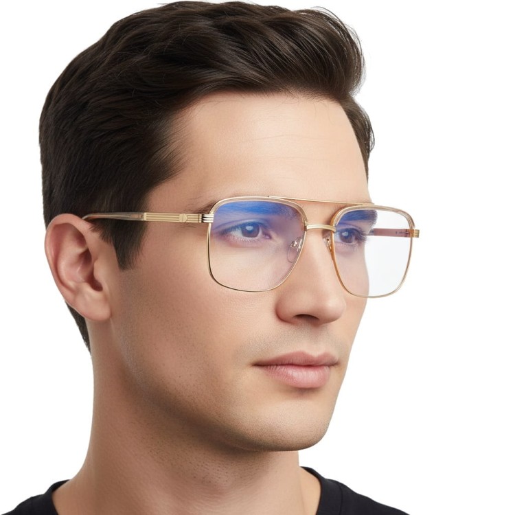 Okulary pilotki zerówki z filtrem Blue Light 25177C beż/złoty