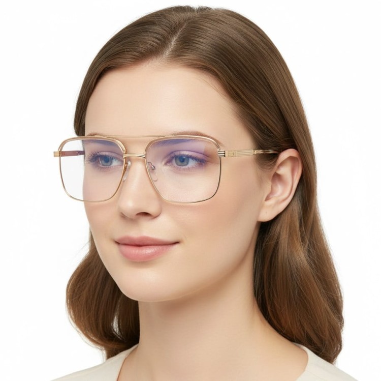 Okulary pilotki zerówki z filtrem Blue Light 25177C beż/złoty