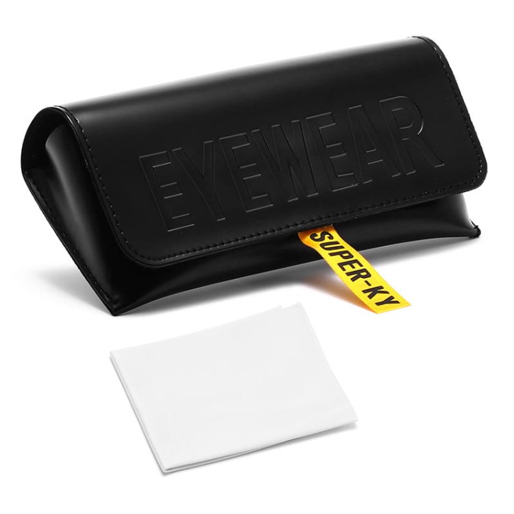 Czarne etui okularowe na magnes EYEWEAR z żółtą tasiemką + Ściereczka do czyszczenia