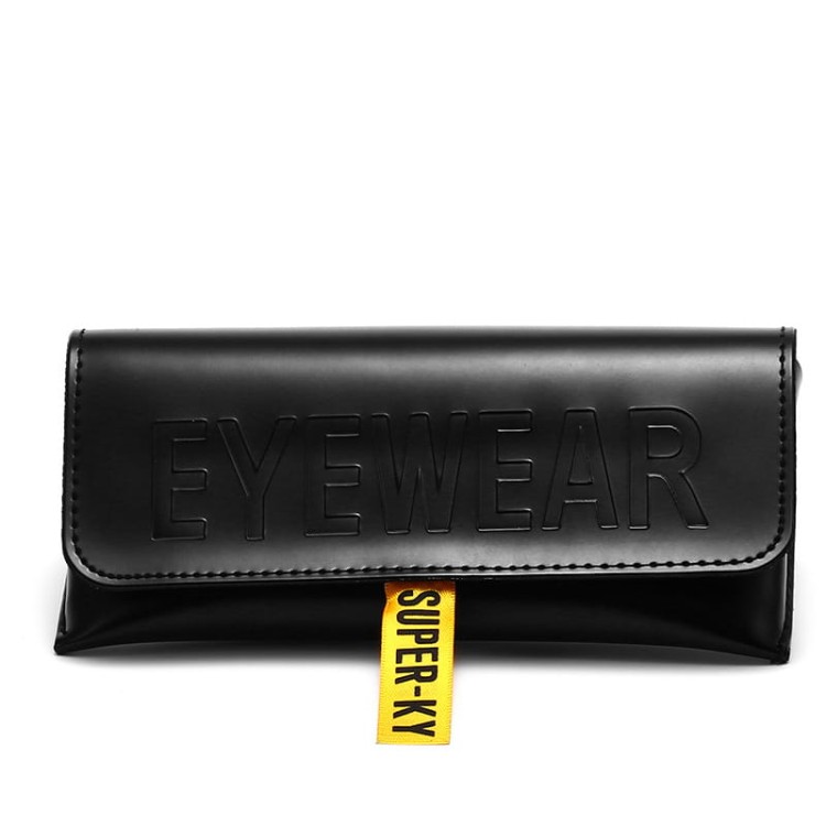 Czarne etui okularowe na magnes EYEWEAR z żółtą tasiemką + Ściereczka do czyszczenia