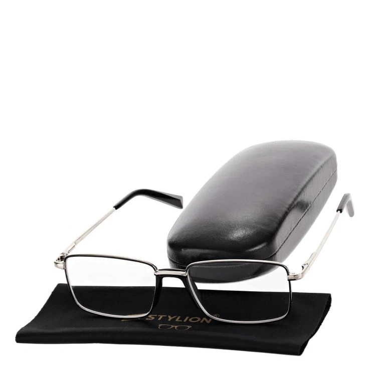 Plusy +1.50 Męskie okulary do czytania korekcyjne FLEX ST333 srebrne