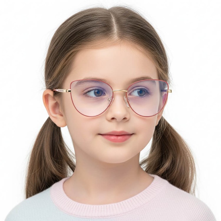 Okulary dla dziewczynki kocie zerówki do komputera BLUE LIGHT 25187D Róż/Złoty