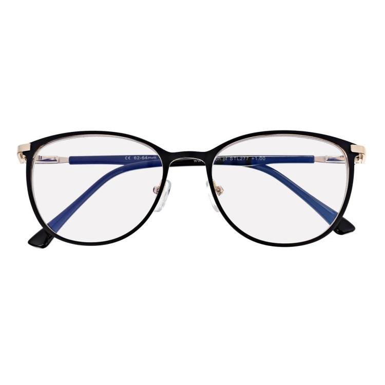 Damskie okulary +1.00 do czytania i komputera z filtrem Blue Light STL277 czarny/złoty