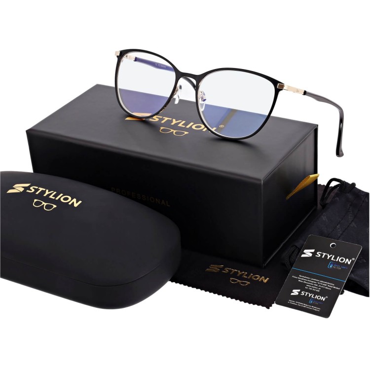 Damskie okulary zerówki +0.00 z filtrem Blue Light STL277 czarny/złoty