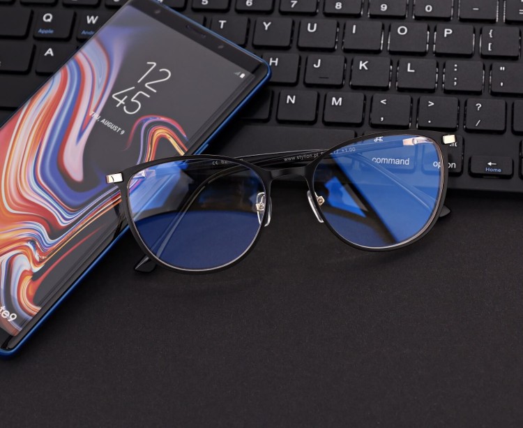Damskie okulary zerówki +0.00 z filtrem Blue Light STL277 czarny/złoty