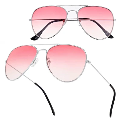 Okulary przeciwsłoneczne pilotki cieniowane w kat.1 - 2163US srebrny/róż