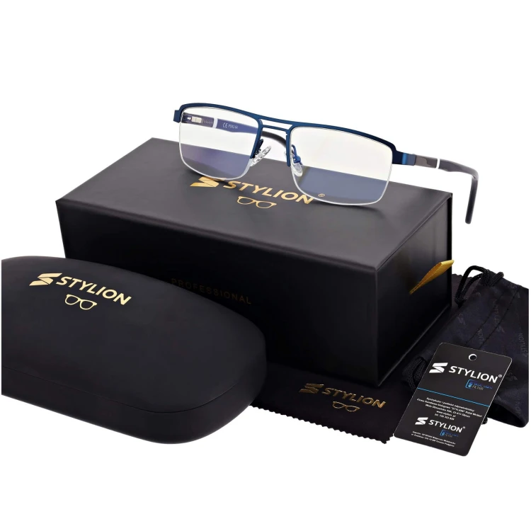 Męskie okulary PREMIUM +0.75 do czytania i komputera Blue Light+Antyrefleks STL260 granat