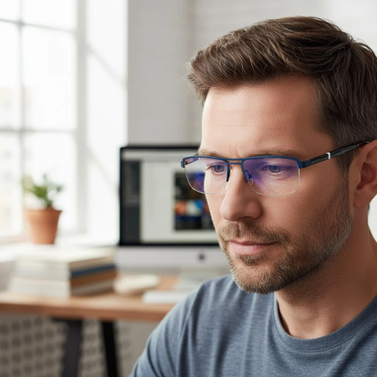 Męskie okulary PREMIUM +2.50 do czytania i komputera Blue Light+Antyrefleks STL260 granat