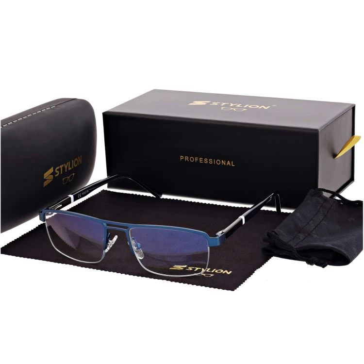 Męskie okulary PREMIUM +3.00 do czytania i komputera Blue Light+Antyrefleks STL260 granat