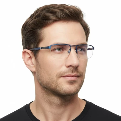 Męskie okulary PREMIUM +1.50 do czytania i komputera Blue Light+Antyrefleks STL260 granat