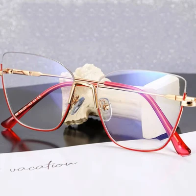 Damskie okulary półramki kocie zerówki do komputera BLUE LIGHT 25142B ze skazą!