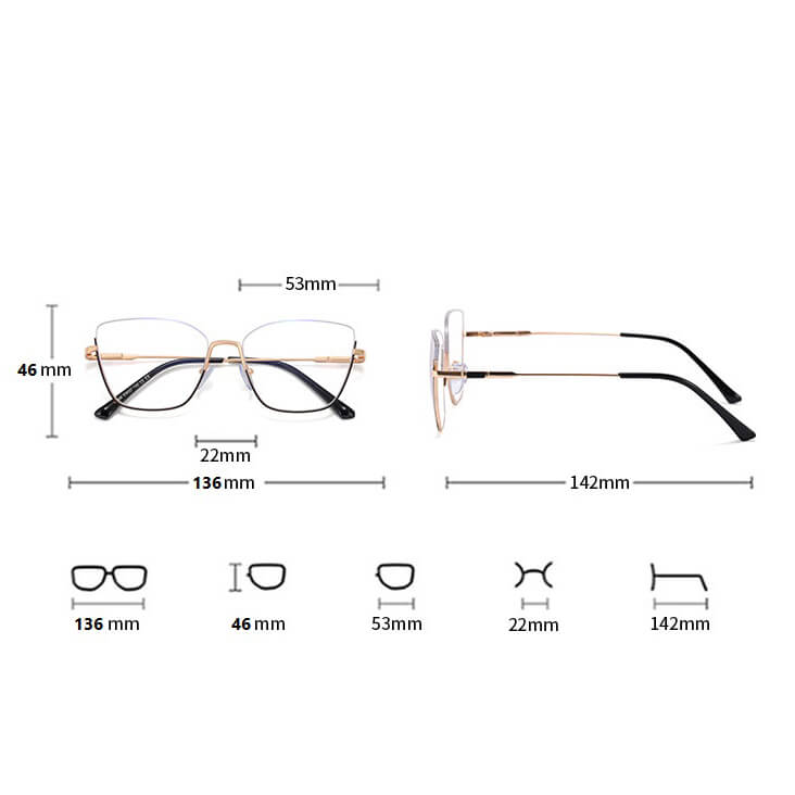 Damskie okulary półramki kocie zerówki do komputera BLUE LIGHT 25142B ze skazą!