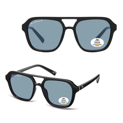 Męskie okulary przeciwsłoneczne z polaryzacją pilotki MP174B czarny/błękitny